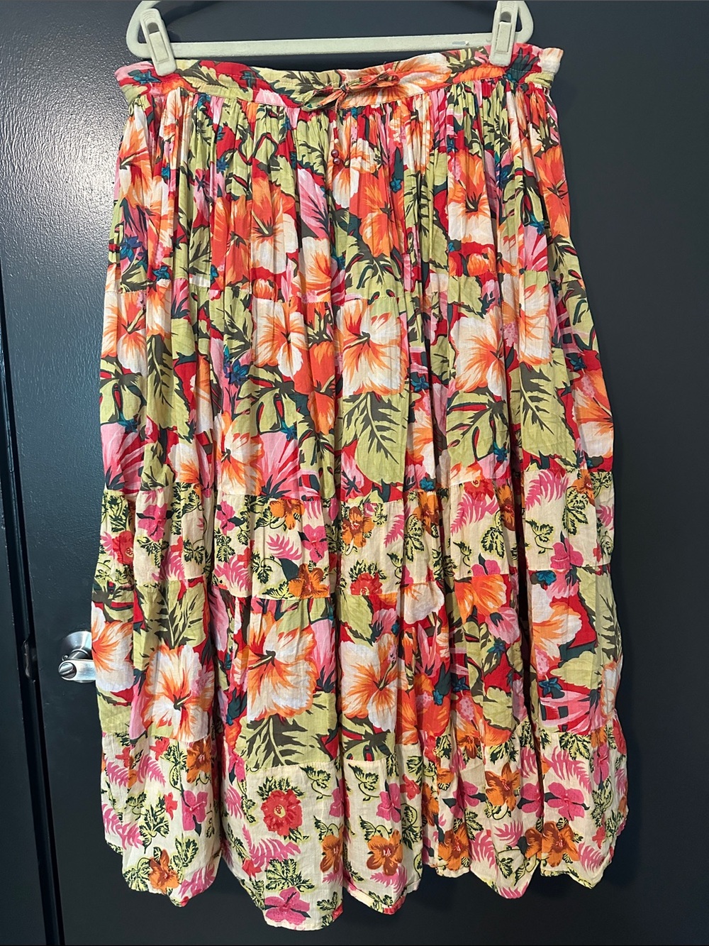 White Stag Floral Tiered Maxi Skirt in Orange, Pink & Green